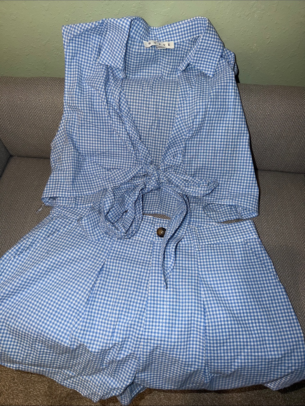2pc Blue Gingham Tie-Front set by HYFVE